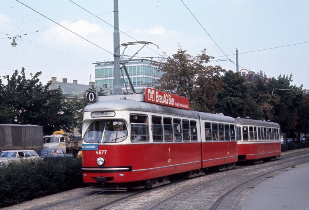 Wien WVB SL O (E1 4677) Landstrasser Grtel / Arsenalstrasse am 1. September 1969.