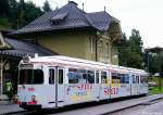 stubaitalbahn-ivb/194905/wagen-81-ivb-stubaitalbahn-mit-werbung Wagen 81 IVB Stubaitalbahn mit Werbung ' Spitz.at ', fotografiert im Bhf. Fulpmes am 21.08.2002