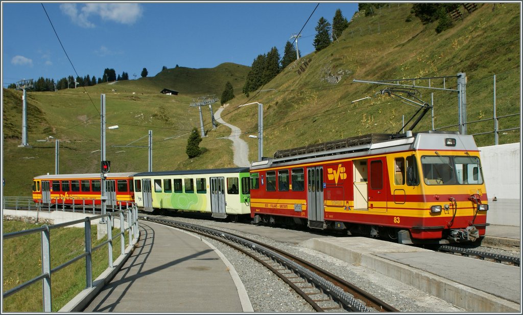 Ein BVB Regionalzug auf der Gipfelstation Col de Bretaye. 
18.08.2011